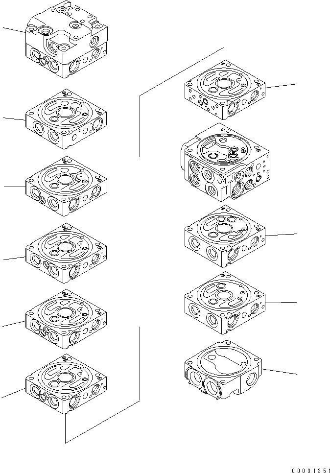 Komatsu parts book diagram for PC50MR-2 S/N 5001-UP (For North America): MAIN VALVE (9-VALVE) (1/22)(#5001-5260)