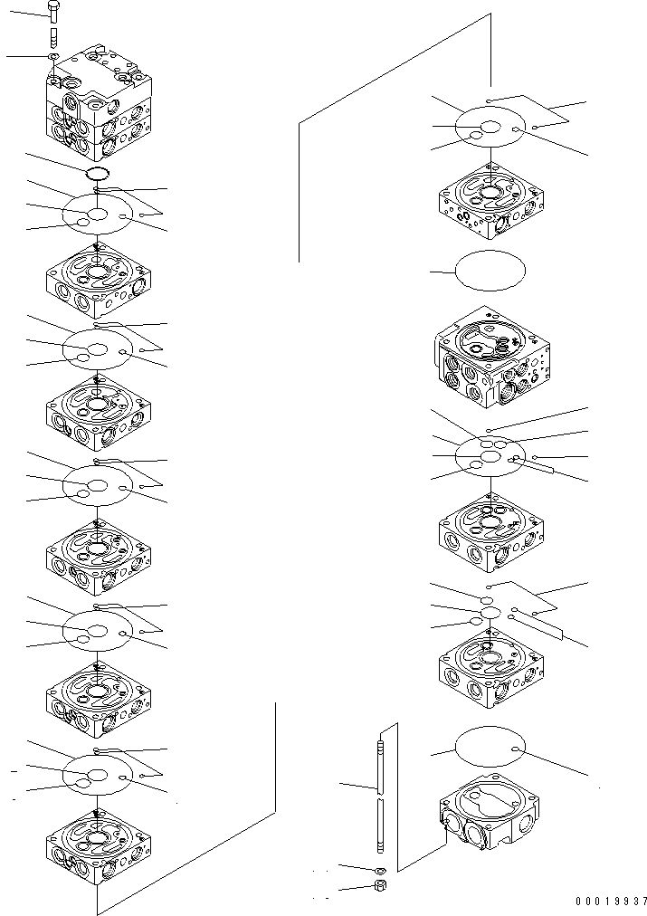 Komatsu parts book diagram for PC50MR-2 S/N 5001-UP (For North America): MAIN VALVE (10-VALVE) (FOR POWER ANLGLE BLADE) (2/24)