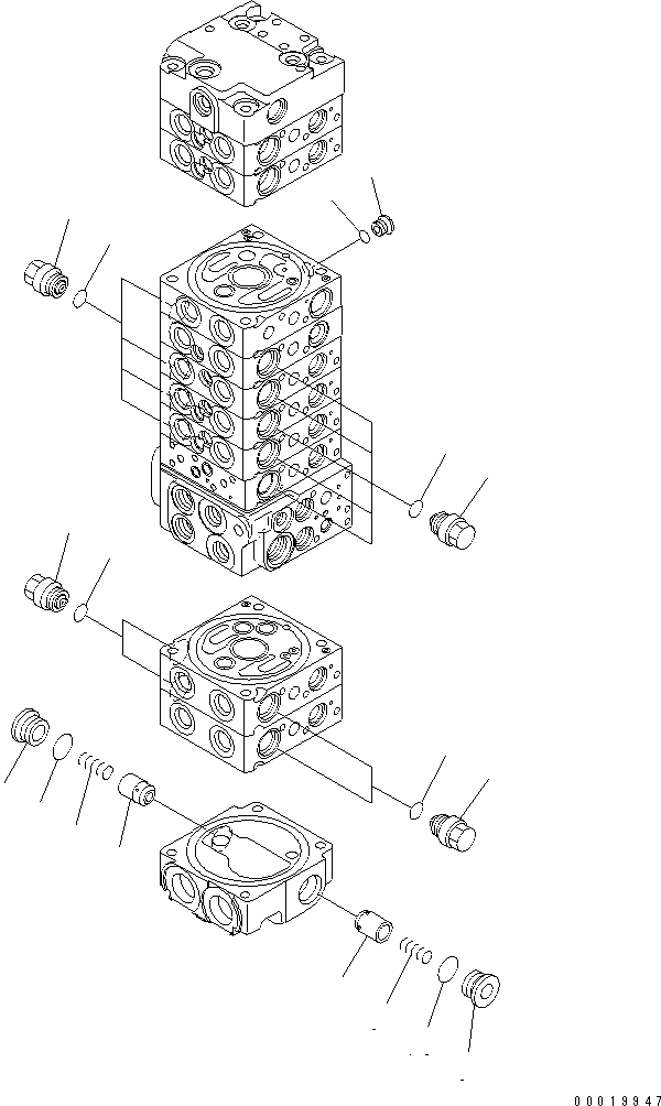 Komatsu parts book diagram for PC50MR-2 S/N 5001-UP (For North America): MAIN VALVE (10-VALVE) (FOR POWER ANLGLE BLADE) (12/24)