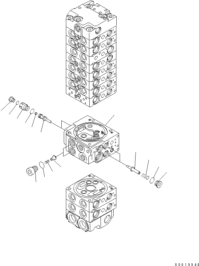 Komatsu parts book diagram for PC50MR-2 S/N 5001-UP (For North America): MAIN VALVE (10-VALVE) (FOR POWER ANLGLE BLADE) (13/24)
