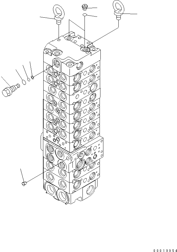 Komatsu parts book diagram for PC50MR-2 S/N 5001-UP (For North America): MAIN VALVE (10-VALVE) (FOR POWER ANLGLE BLADE) (19/24)