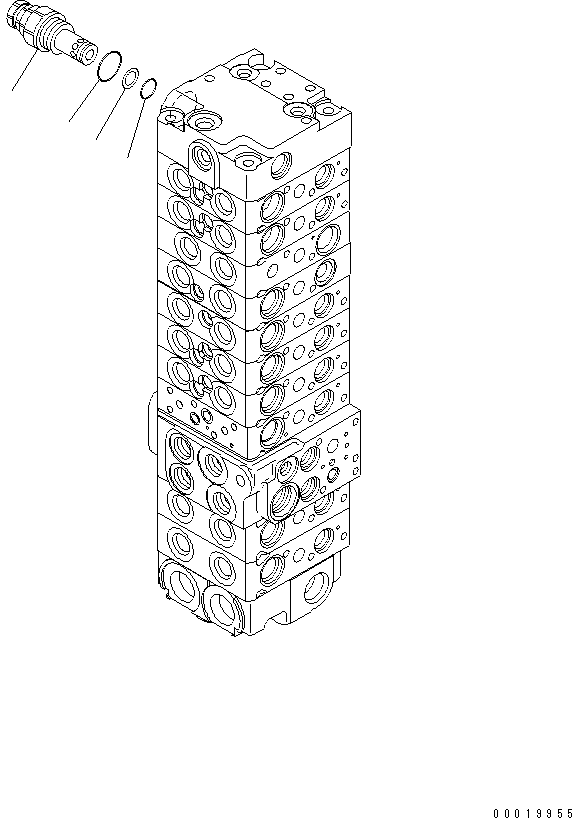 Komatsu parts book diagram for PC50MR-2 S/N 5001-UP (For North America): MAIN VALVE (10-VALVE) (FOR POWER ANLGLE BLADE) (20/24)