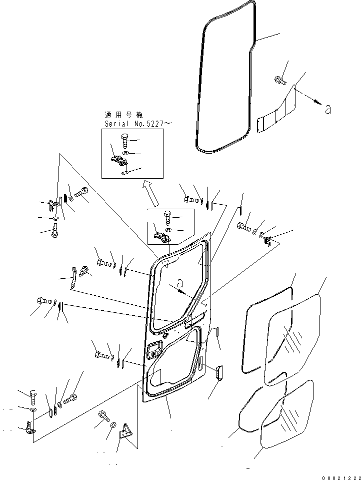 Komatsu parts book diagram for PC50MR-2 S/N 5001-UP (For High Altitude): OPERATOR'S CAB (4/8) (DOOR) (1/2)(#5001-5770)