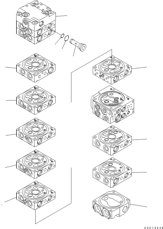 Komatsu parts book diagram for PC50MR-2 S/N 5001-UP (For High Altitude): MAIN VALVE (10-VALVE) (FOR POWER ANLGLE BLADE) (1/24)