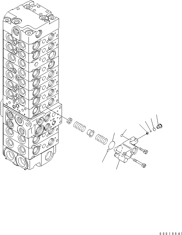 Komatsu parts book diagram for PC50MR-2 S/N 5001-UP (For High Altitude): MAIN VALVE (10-VALVE) (FOR POWER ANLGLE BLADE) (6/24)