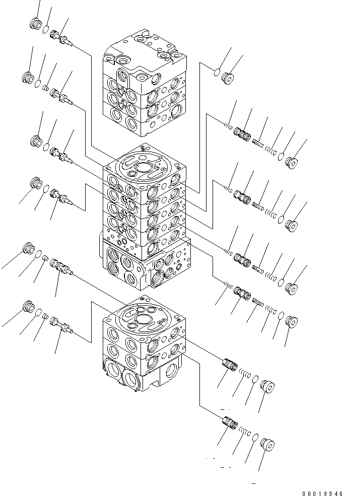 Komatsu parts book diagram for PC50MR-2 S/N 5001-UP (For High Altitude): MAIN VALVE (10-VALVE) (FOR POWER ANLGLE BLADE) (11/24)