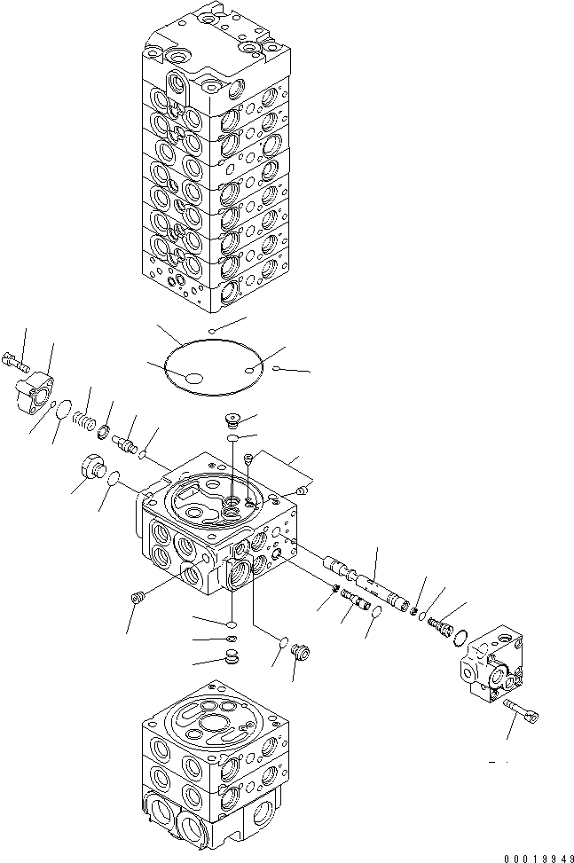 Komatsu parts book diagram for PC50MR-2 S/N 5001-UP (For High Altitude): MAIN VALVE (10-VALVE) (FOR POWER ANLGLE BLADE) (14/24)