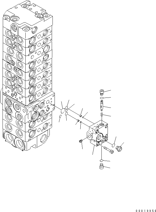 Komatsu parts book diagram for PC50MR-2 S/N 5001-UP (For High Altitude): MAIN VALVE (10-VALVE) (FOR POWER ANLGLE BLADE) (15/24)