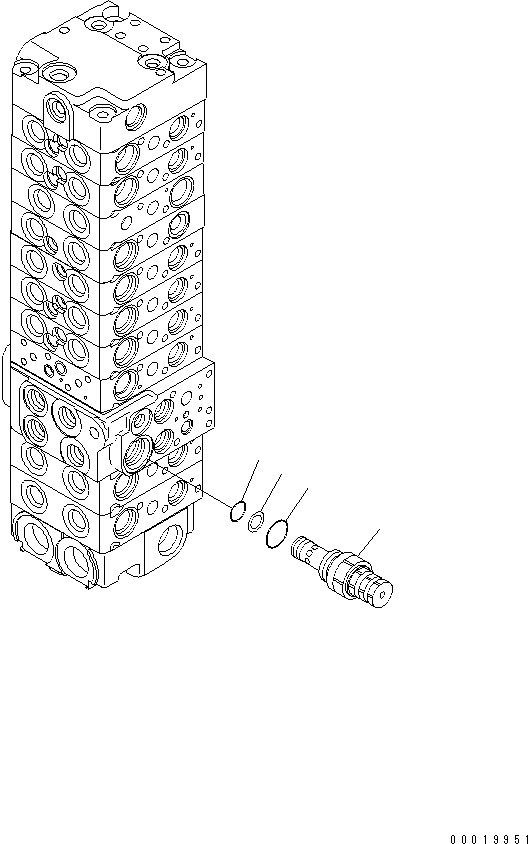 Komatsu parts book diagram for PC50MR-2 S/N 5001-UP (For High Altitude): MAIN VALVE (10-VALVE) (FOR POWER ANLGLE BLADE) (16/24)