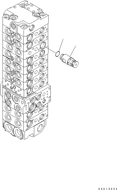 Komatsu parts book diagram for PC50MR-2 S/N 5001-UP (For High Altitude): MAIN VALVE (10-VALVE) (FOR POWER ANLGLE BLADE) (18/24)