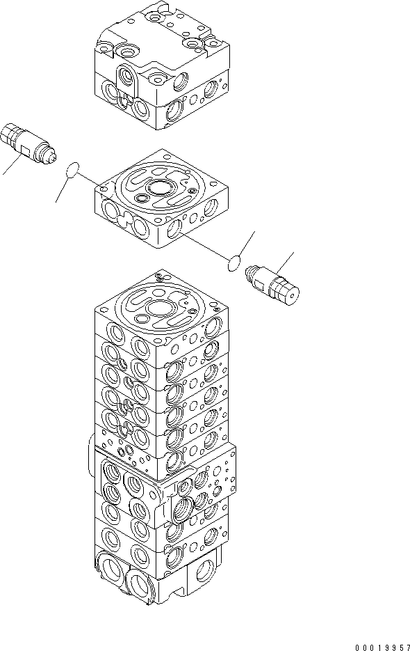 Komatsu parts book diagram for PC50MR-2 S/N 5001-UP (For High Altitude): MAIN VALVE (10-VALVE) (FOR POWER ANLGLE BLADE) (22/24)