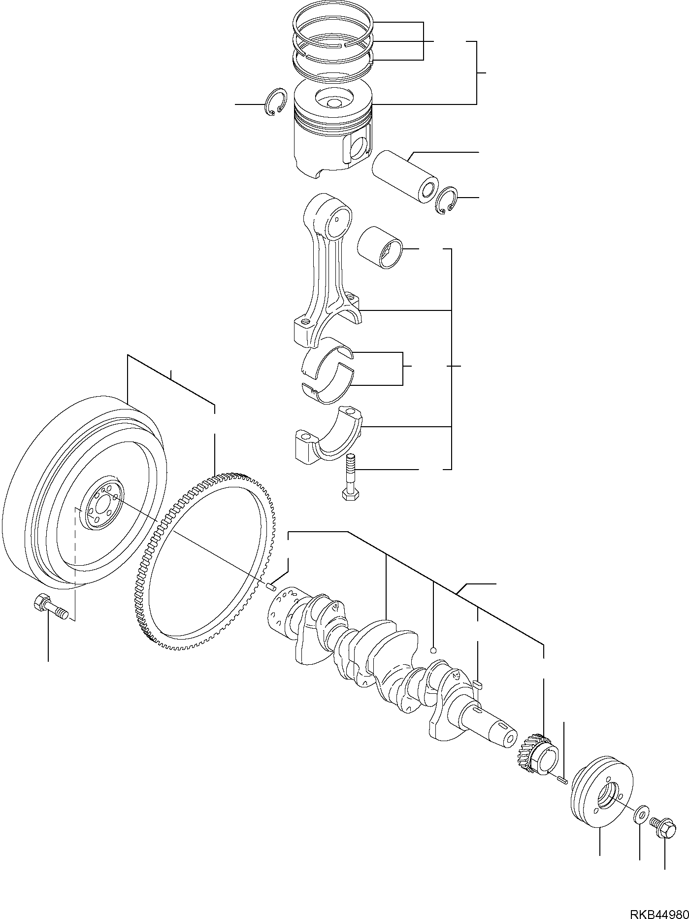 Komatsu parts book diagram for PC50MR-2 S/N F00103 AND UP: CRANKSHAFT AND PISTON