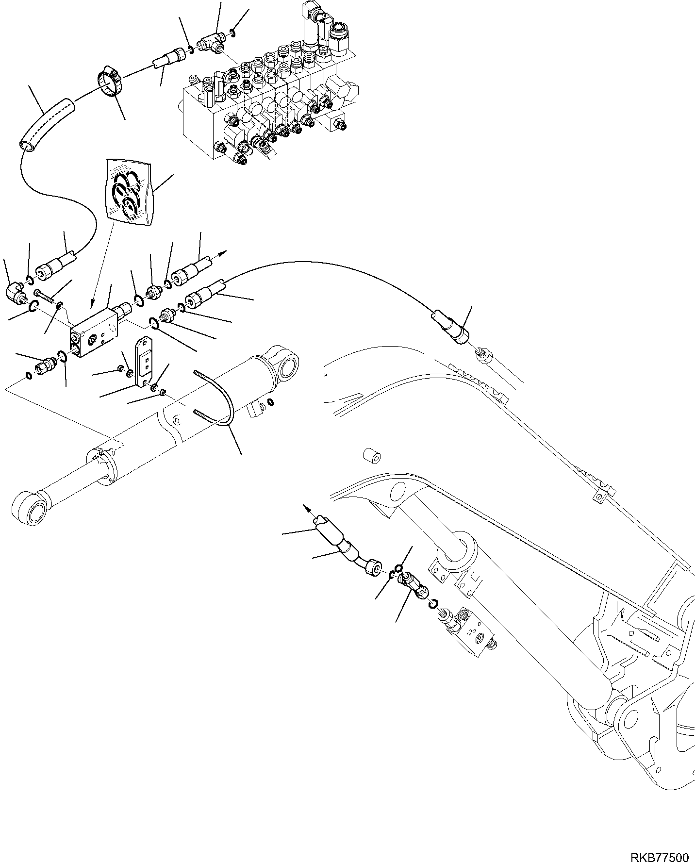 Komatsu parts book diagram for PC50MR-2 S/N F00103 AND UP: HYDRAULIC PIPING (ARM LINE) (SAFETY VALVE)