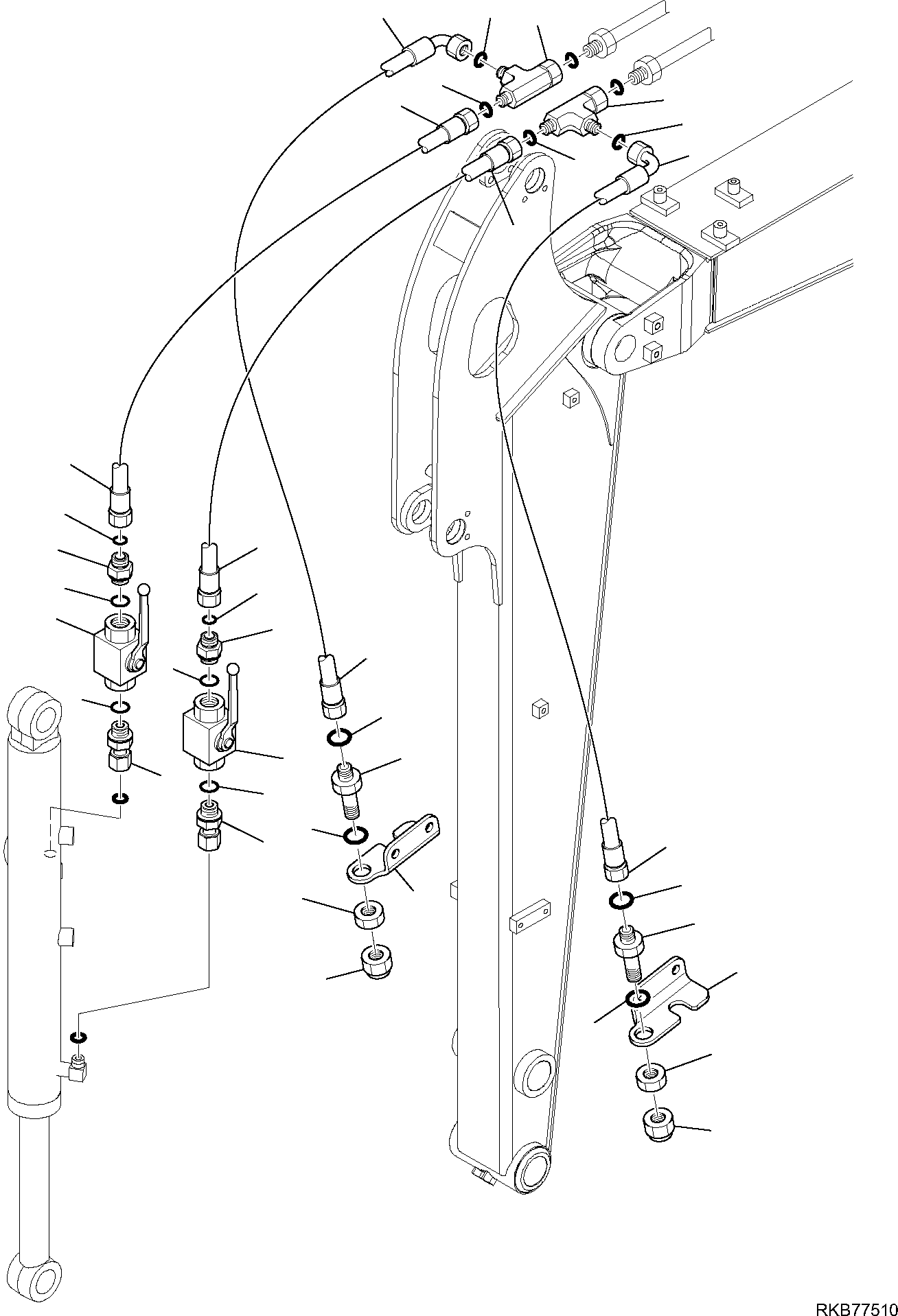Komatsu parts book diagram for PC50MR-2 S/N F00103 AND UP: HYDRAULIC PIPING (CUTTING AND ROTATING BUCKET) (STANDARD ARM)