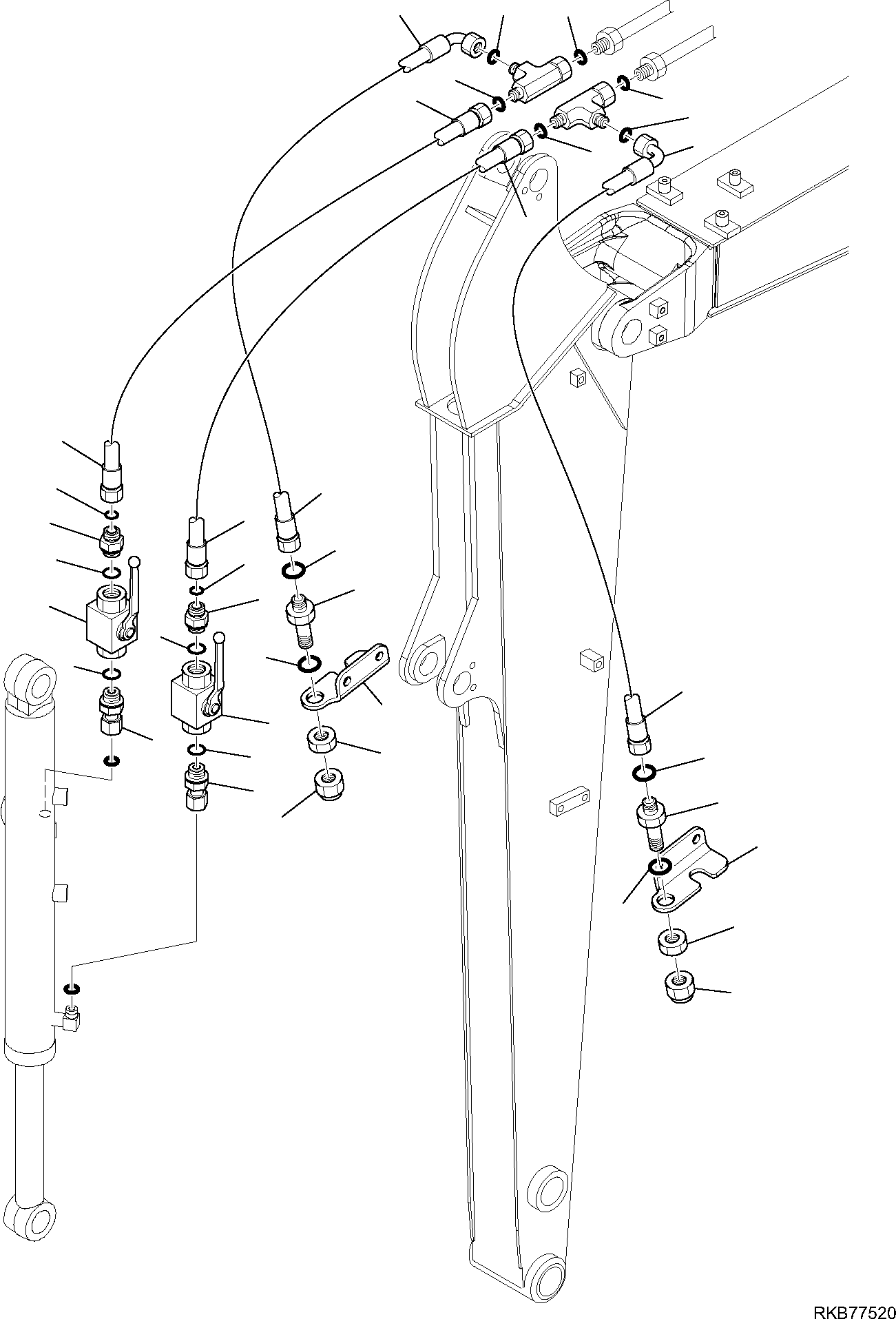 Komatsu parts book diagram for PC50MR-2 S/N F00103 AND UP: HYDRAULIC PIPING (CUTTING AND ROTATING BUCKET) (LONG ARM)