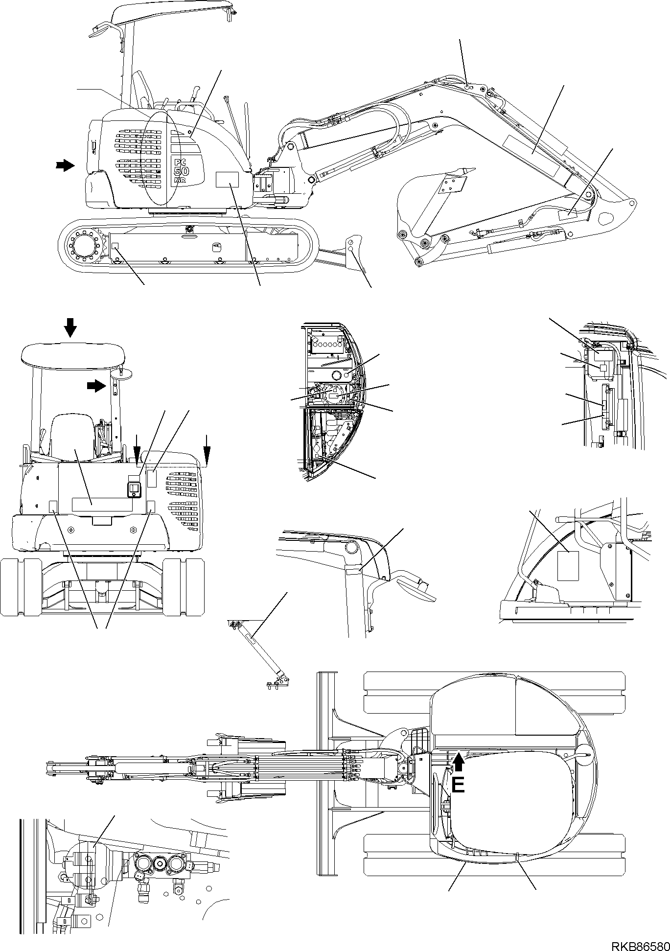 Komatsu parts book diagram for PC50MR-2 S/N F00103 AND UP: MARK PLATE (CANOPY) (1/2)