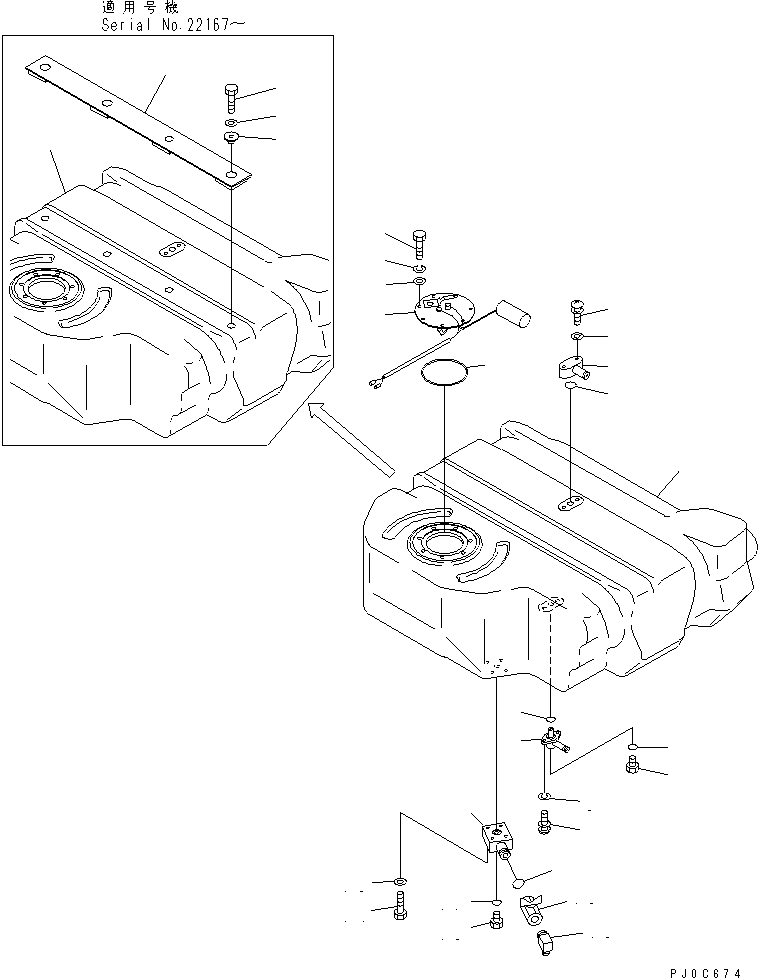 Komatsu parts book diagram for PC58UU-3 S/N 20001-UP: FUEL TANK (TANK)