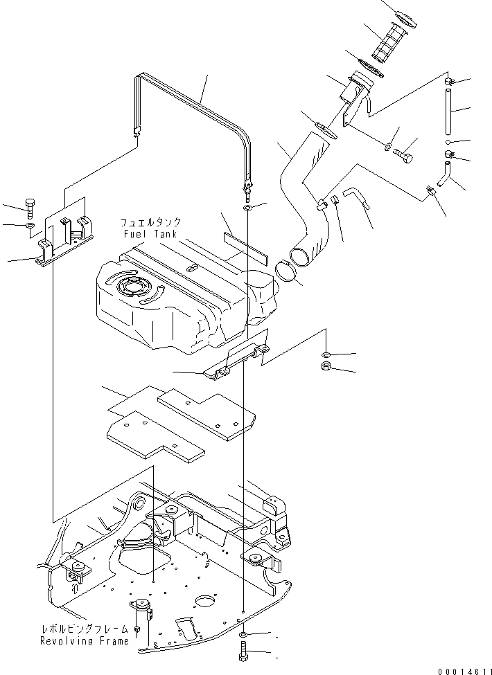 Komatsu parts book diagram for PC58UU-3 S/N 20001-UP: FUEL TANK (MOUNT) (FOR POWER TILT MECHA ANGLE BLADE)(#20848-)