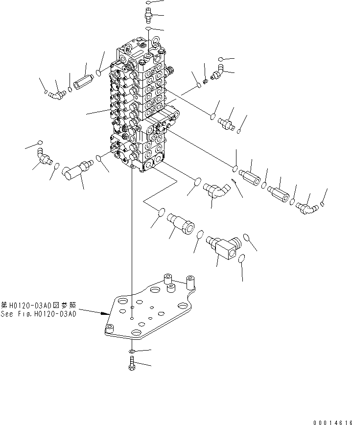 Komatsu parts book diagram for PC58UU-3 S/N 20001-UP: MAIN VALVE (MOUNT AND ELBOW) (FOR POWER TILT MECHA ANGLE BLADE)(#20848-)