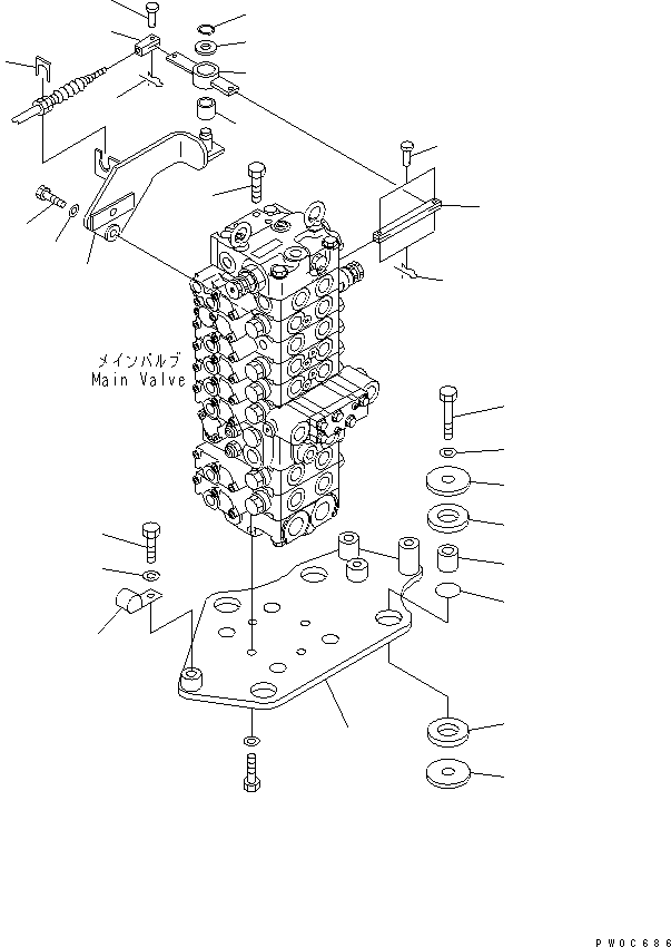 Komatsu parts book diagram for PC58UU-3 S/N 20001-UP: MAIN VALVE (BRACKET)