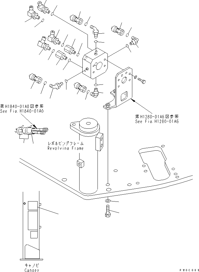 Komatsu parts book diagram for PC58UU-3 S/N 20001-UP: MULTI PATERN (ELBOW) (2WAY) (JIS KOMATSU)
