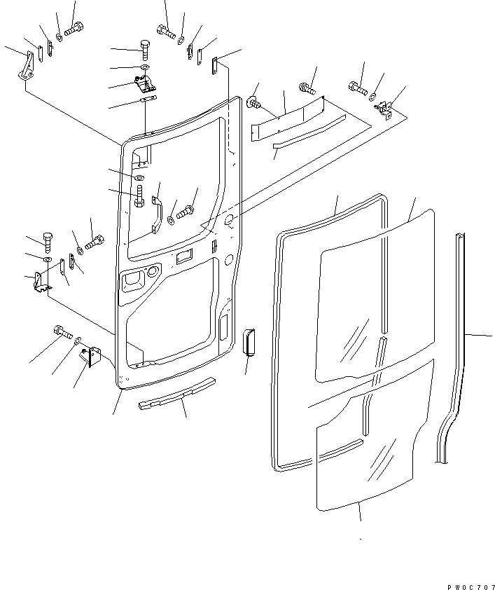Komatsu parts book diagram for PC58UU-3 S/N 20001-UP: OPERATOR'S CAB (DOOR 1/2) (KOMTRAX)(#20424-)