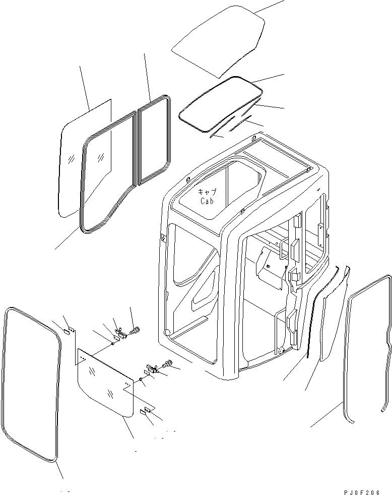 Komatsu parts book diagram for PC58UU-3 S/N 20001-UP: OPERATOR'S CAB (WINDOW) (FRONT AND ROOF) (KOMTRAX)(#20424-)
