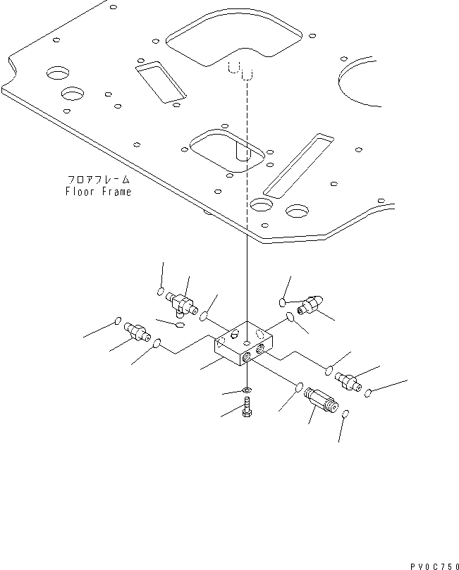 Komatsu parts book diagram for PC58UU-3 S/N 20001-UP: FLOOR FRAME (DRAIN) (FOR ATTACHIMENT) (FOR BURGLAR PREVENT TYPE KEY) (FOR AIR CONDITIONER)