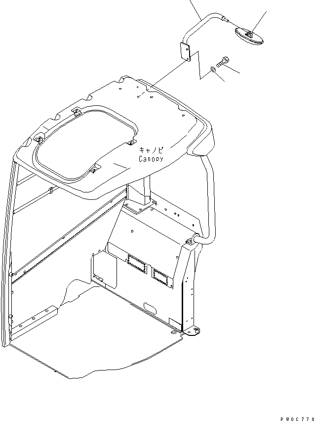 Komatsu parts book diagram for PC58UU-3 S/N 20001-UP: REAR VIEW MIRROR (FOR CANOPY)