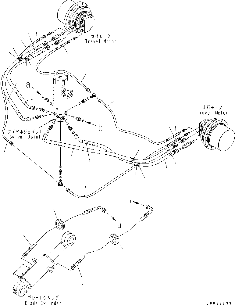 Komatsu parts book diagram for PC58UU-3 S/N 20001-UP: LOWER HYDRAULIC PIPING (FOR POWER TILT MECHA ANGLE BLADE)(#22301-)