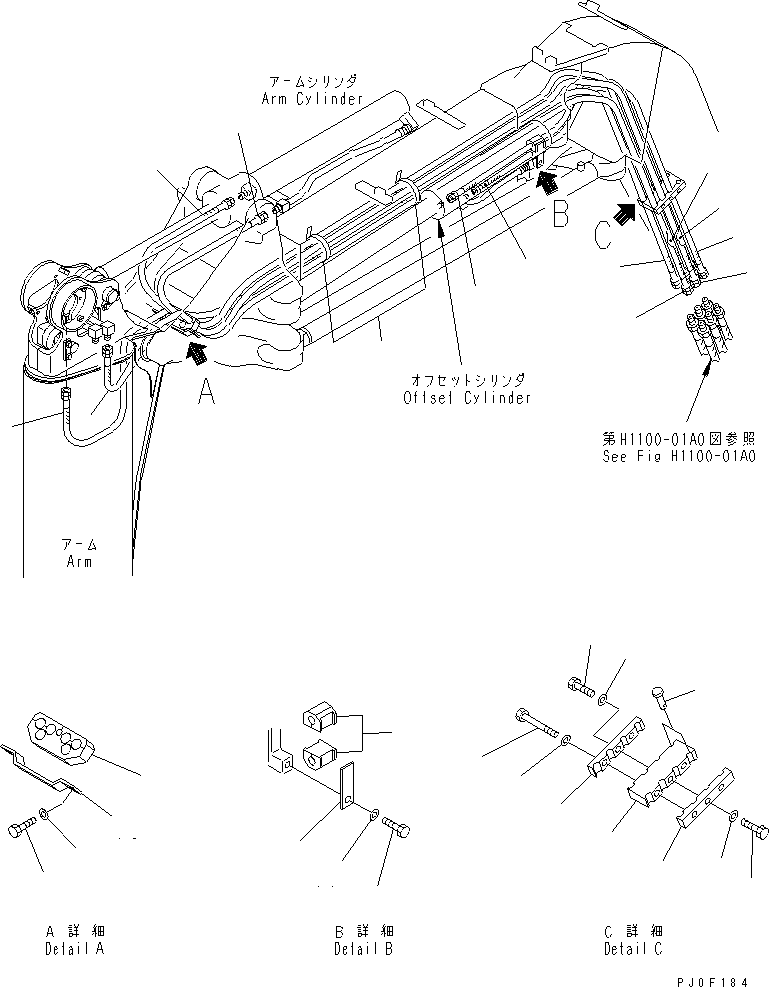 Komatsu parts book diagram for PC58UU-3 S/N 20001-UP: BOOM (HYDRAULIC LINE) (FOR SLIDE ARM)