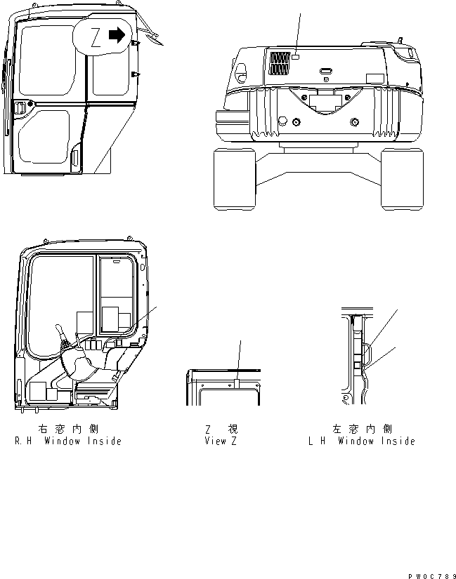 Komatsu parts book diagram for PC58UU-3 S/N 20001-UP: PLATES (FOR CAB)
