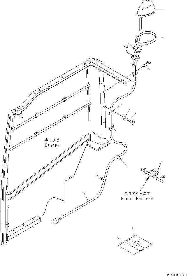 Komatsu parts book diagram for PC58UU-3 S/N 20001-UP: ARM CRANE (LAMP AND PLATE) (ADDITIONAL) (FOR LONG ARM)