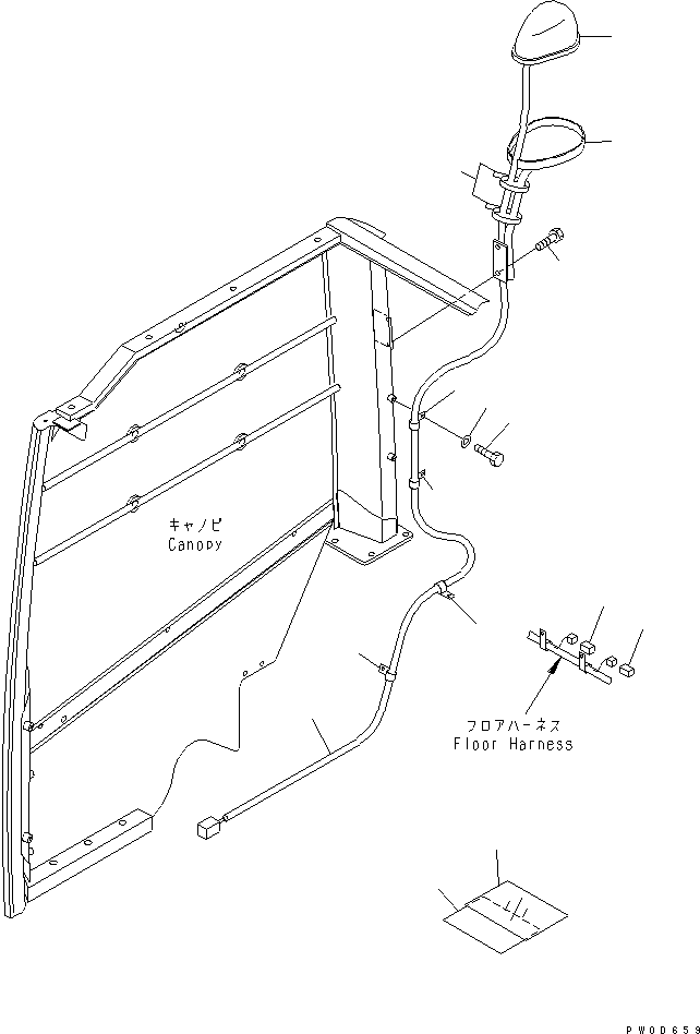 Komatsu parts book diagram for PC58UU-3 S/N 20001-UP: ARM CRANE (LAMP AND PLATE) (ADDITIONAL AND DRIFT PREVENTIVE VALVE) (FOR LONG ARM)