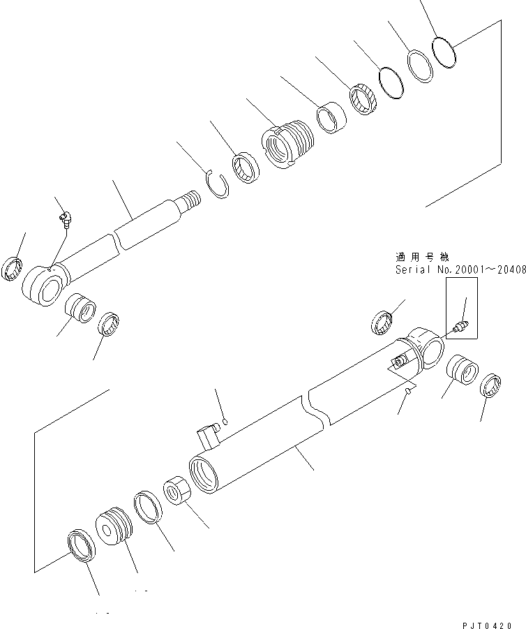 Komatsu parts book diagram for PC58UU-3 S/N 20001-UP: BUCKET CYLINDER (TELESCOPIC ARM) (INNER PARTS)