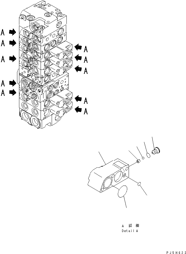 Komatsu parts book diagram for PC58UU-3 S/N 20001-UP: MAIN VALVE (8-VALVE) (5/20)