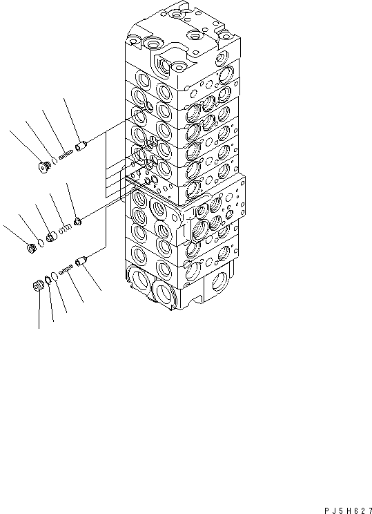 Komatsu parts book diagram for PC58UU-3 S/N 20001-UP: MAIN VALVE (8-VALVE) (10/20)
