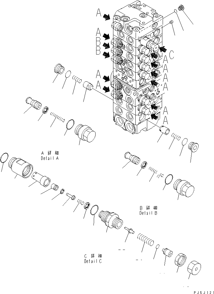 Komatsu parts book diagram for PC58UU-3 S/N 20001-UP: MAIN VALVE (8-VALVE) (12/20)