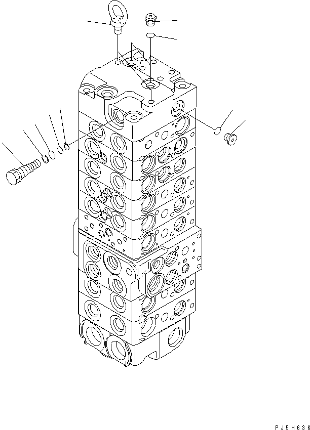 Komatsu parts book diagram for PC58UU-3 S/N 20001-UP: MAIN VALVE (8-VALVE) (19/20)