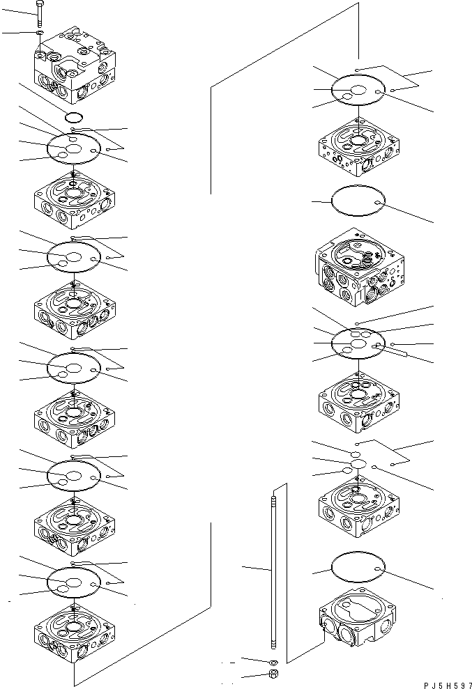 Komatsu parts book diagram for PC58UU-3 S/N 20001-UP: MAIN VALVE (9-VALVE) (2/22) (FOR POWER TILT MECHA ANGLE BLADE)(#20848-)