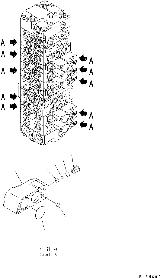 Komatsu parts book diagram for PC58UU-3 S/N 20001-UP: MAIN VALVE (9-VALVE) (5/22) (FOR POWER TILT MECHA ANGLE BLADE)(#20848-)