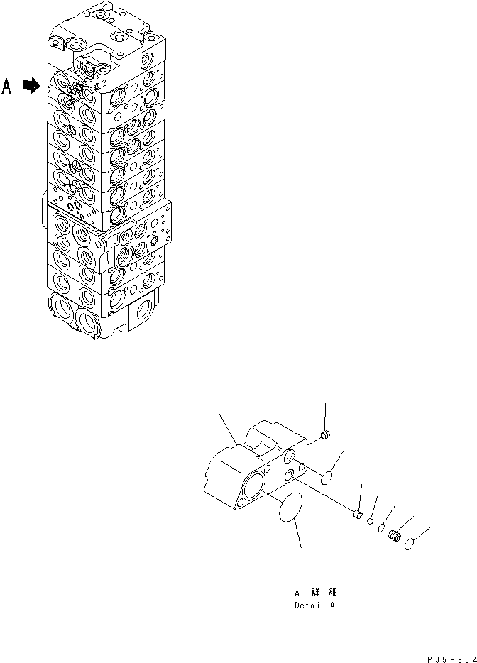 Komatsu parts book diagram for PC58UU-3 S/N 20001-UP: MAIN VALVE (9-VALVE) (9/22) (FOR POWER TILT MECHA ANGLE BLADE)(#20848-)
