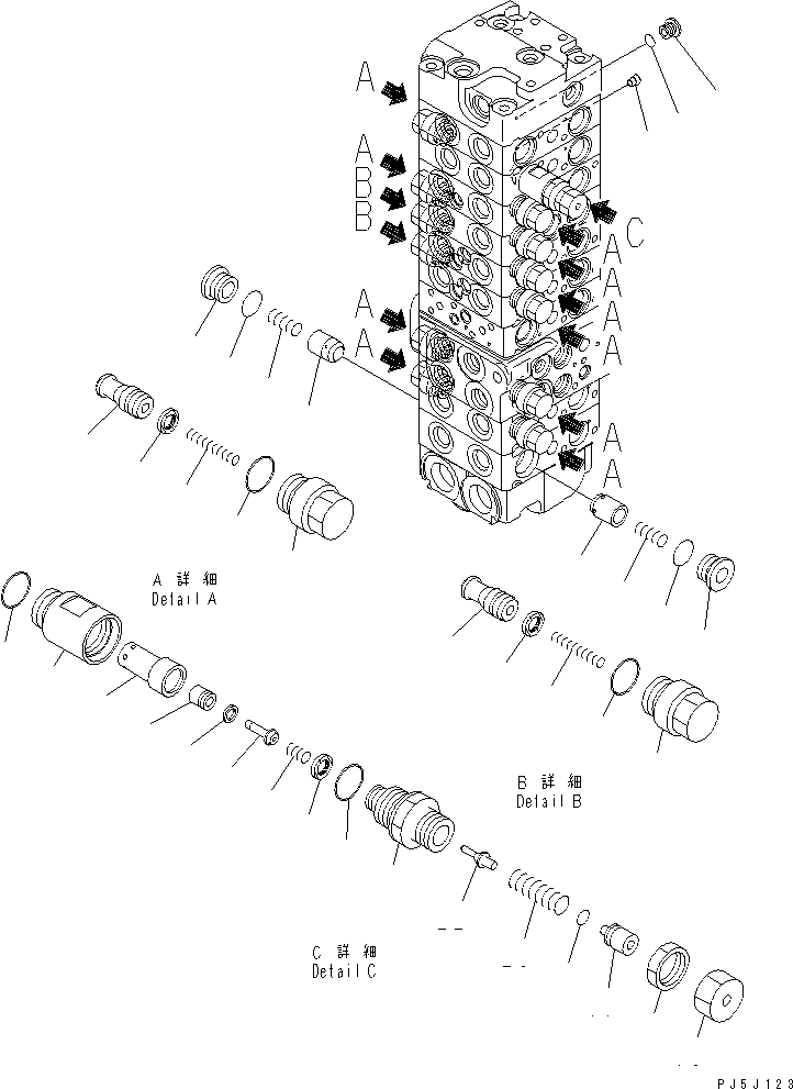 Komatsu parts book diagram for PC58UU-3 S/N 20001-UP: MAIN VALVE (9-VALVE) (12/22) (FOR SLIDE ARM)