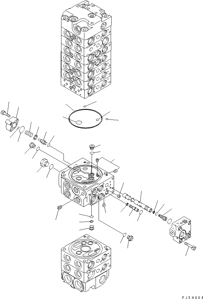 Komatsu parts book diagram for PC58UU-3 S/N 20001-UP: MAIN VALVE (9-VALVE) (14/22) (FOR SLIDE ARM)