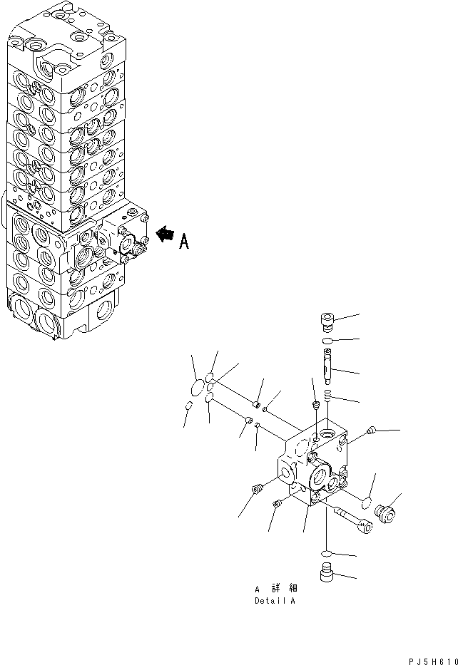Komatsu parts book diagram for PC58UU-3 S/N 20001-UP: MAIN VALVE (9-VALVE) (15/22) (FOR SLIDE ARM)