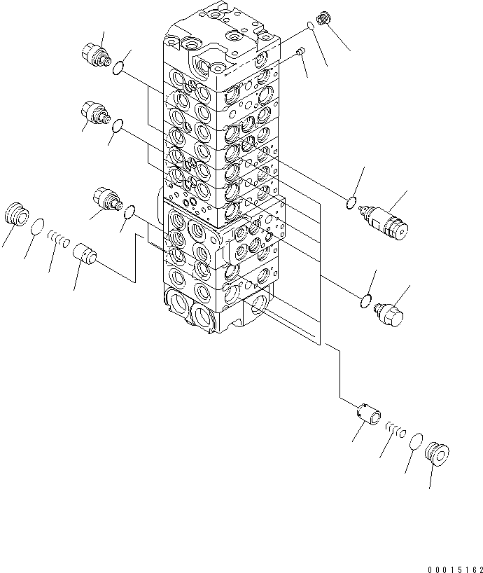 Komatsu parts book diagram for PC58UU-3 S/N 20001-UP: MAIN VALVE (9-VALVE) (12/22) (FOR POWER TILT MECHA ANGLE BLADE)(#20848-)