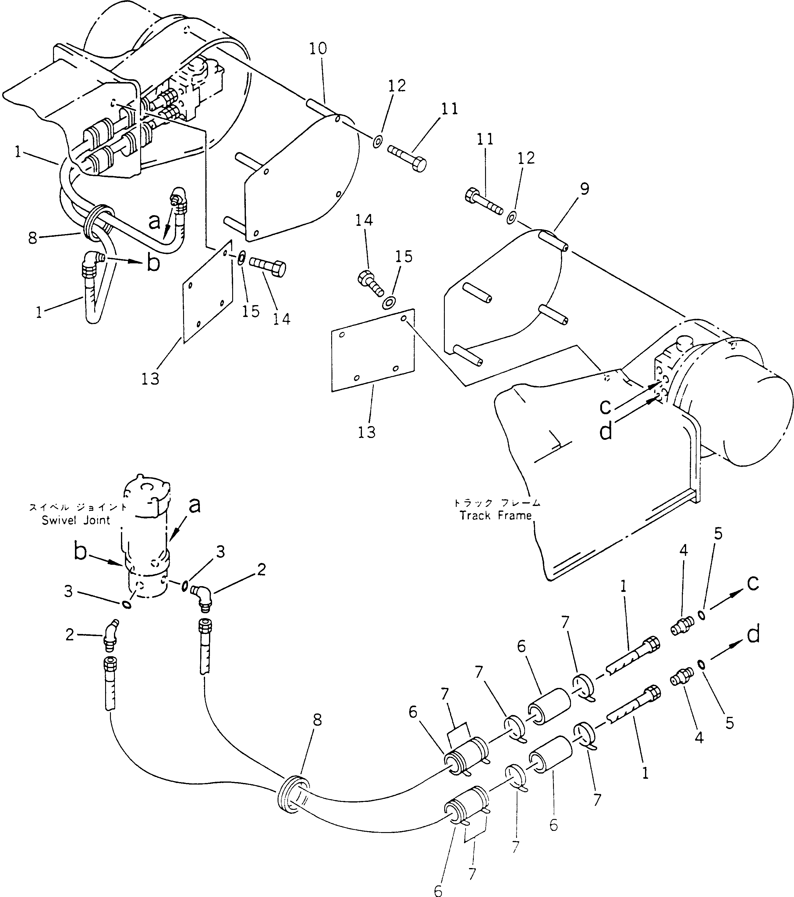 Komatsu parts book diagram for PC60-6S S/N 28001-UP: HYDRAULIC PIPING (TRAVEL MOTOR LINE) (LOWER 1/2)