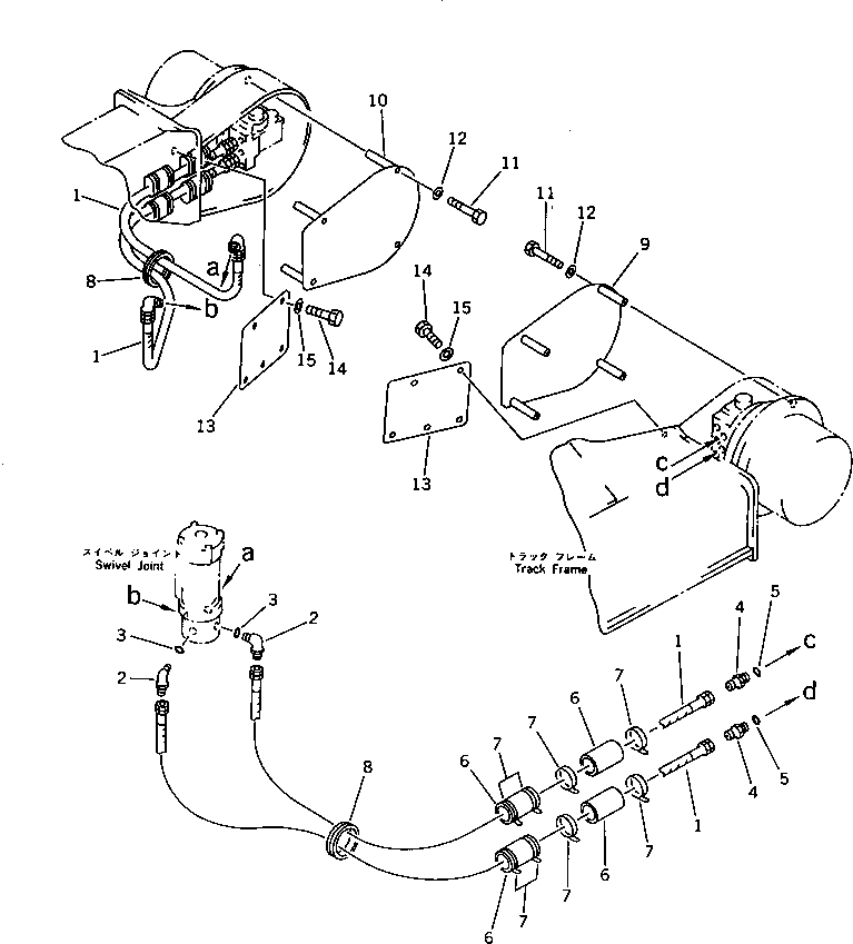 Komatsu parts book diagram for PC60-6S S/N 28001-UP: HYDRAULIC PIPING (TRAVEL MOTOR LINE) (LOWER 1/2) (FOR RUBBER SHOE SPEC.) (FOR LONG LEVER CONTROL)
