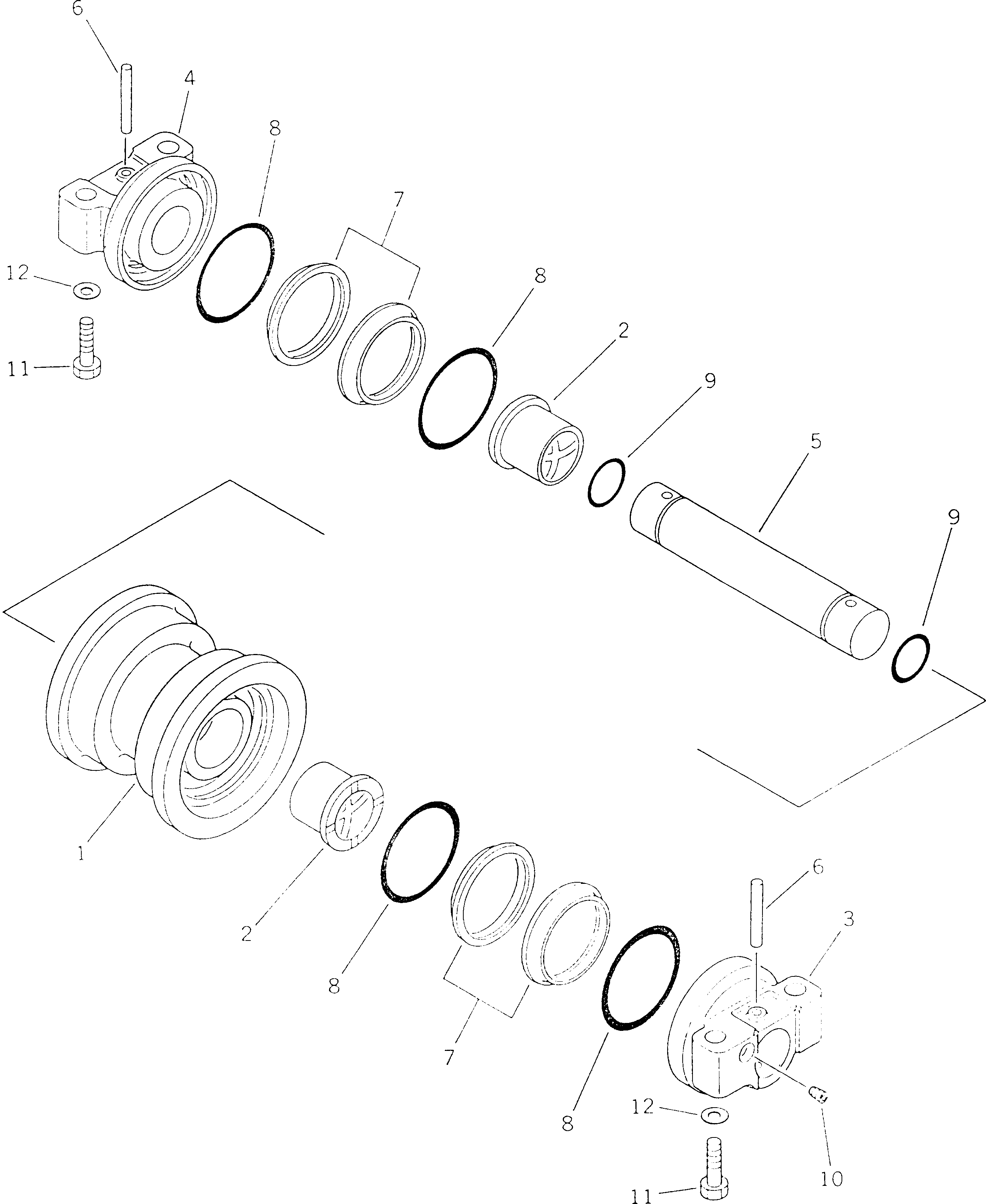 Komatsu parts book diagram for PC60-6S S/N 28001-UP: TRACK ROLLER (FOR RUBBER SHOE SPEC.) (FOR LONG LEVER CONTROL)