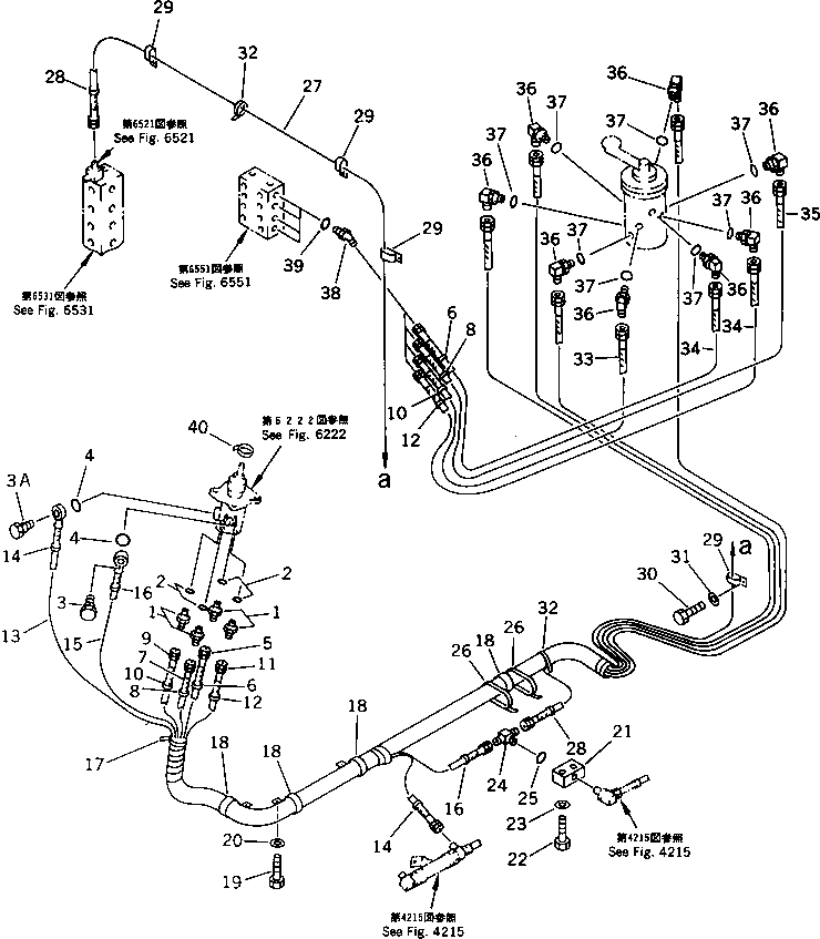 Komatsu parts book diagram for PC60-6S S/N 28001-UP: HYDRAULIC PIPING (MULTI PATTERN SHIFT LINE) (R.H.)               (FOR LONG LEVER CONTORL)